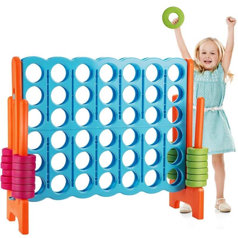 Jumbo 4-to-Score Giant Game Set, 3.5FT Tall Giant 4-in-A-Row with 42 Jumbo Rings & Quick-Release Slider for Kids & Adults, Holiday Party, Family Game
