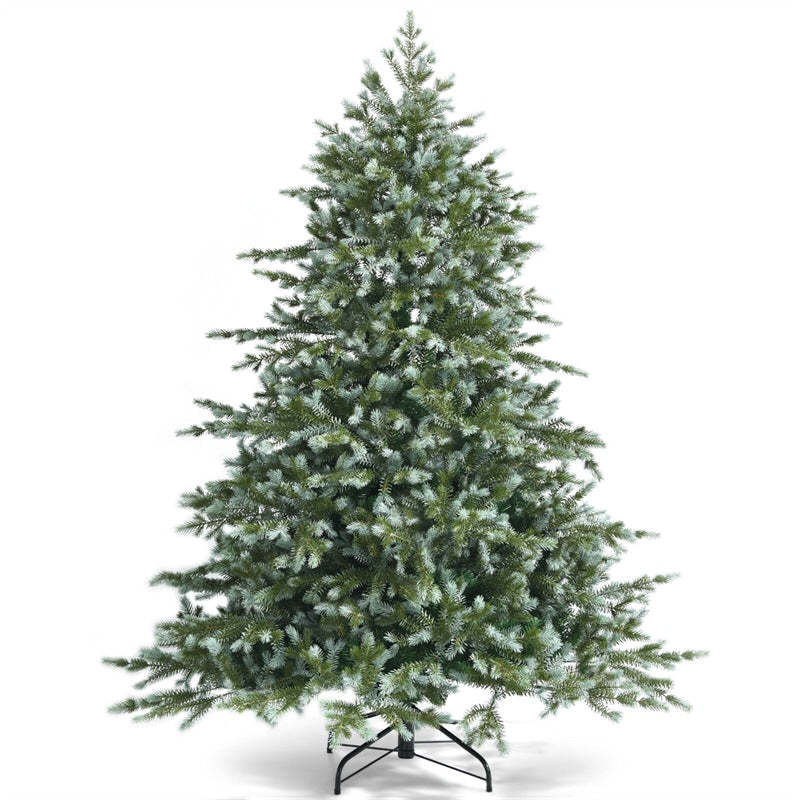 6ft Artificial Christmas Tree Feel Real Unlit Spruce Hinged Xmas Tree with 892 Mixed PE/PVC Branch Tips & Metal Stand for Holiday Decor