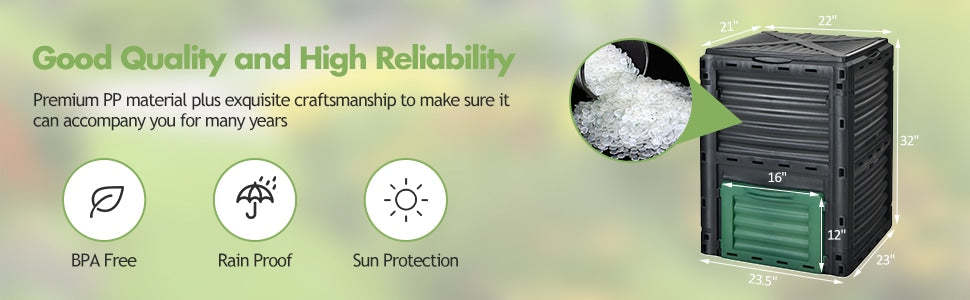 80 Gallon Outdoor Compost Bin Garden Fertilizer Barrel Grass Food Trash Composter Barrel with Top Flip Latch-on Lid & Bottom Exit Door