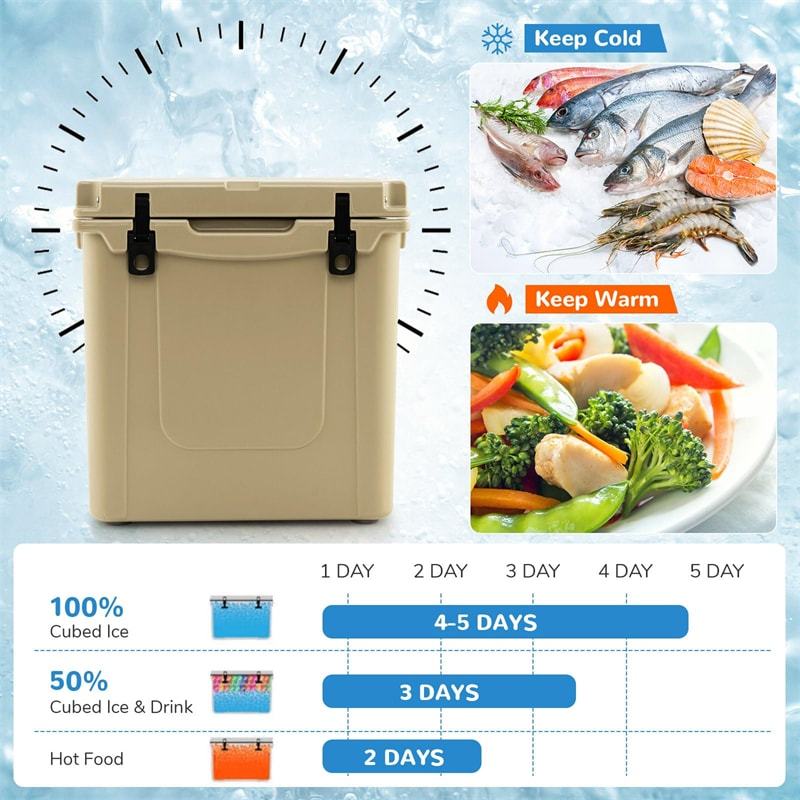 45 Quart Wheeled Cooler Large Ice Chest Portable Camping Cooler Box Heavy Duty Hard Cooler with All-Terrain Wheels & Adjustable Handle