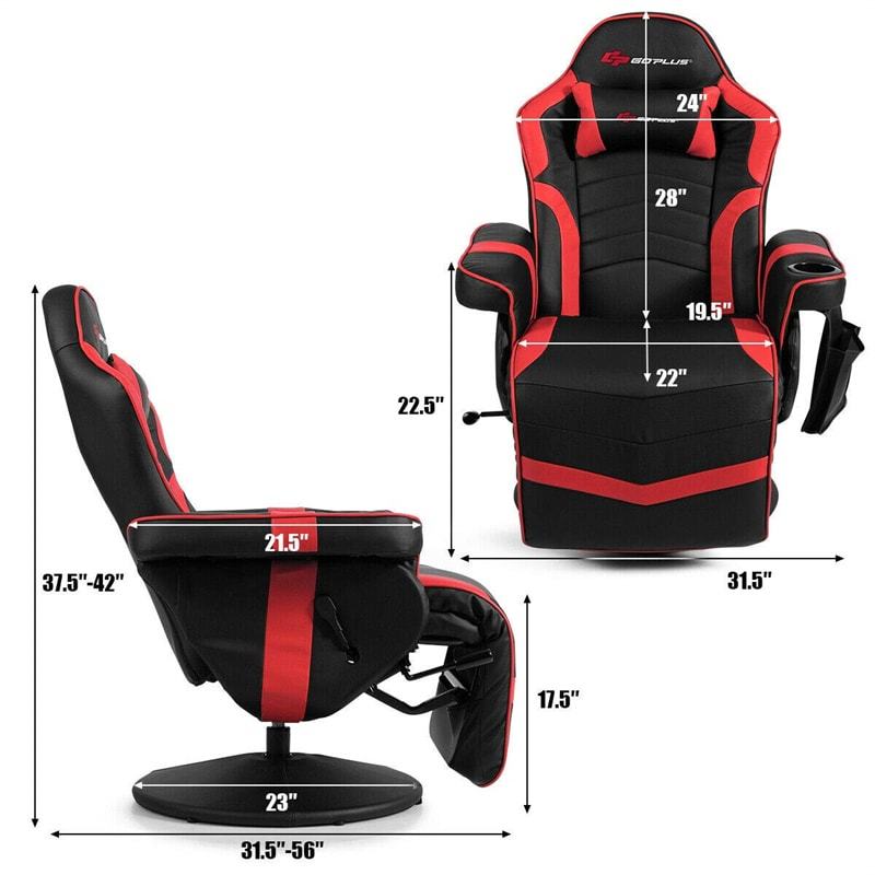 Gaming Recliner Massage Gaming Chair with Adjustable Backrest & Footrest, Ergonomic High Back PU Leather Computer Office Chair Swivel Game Sofa