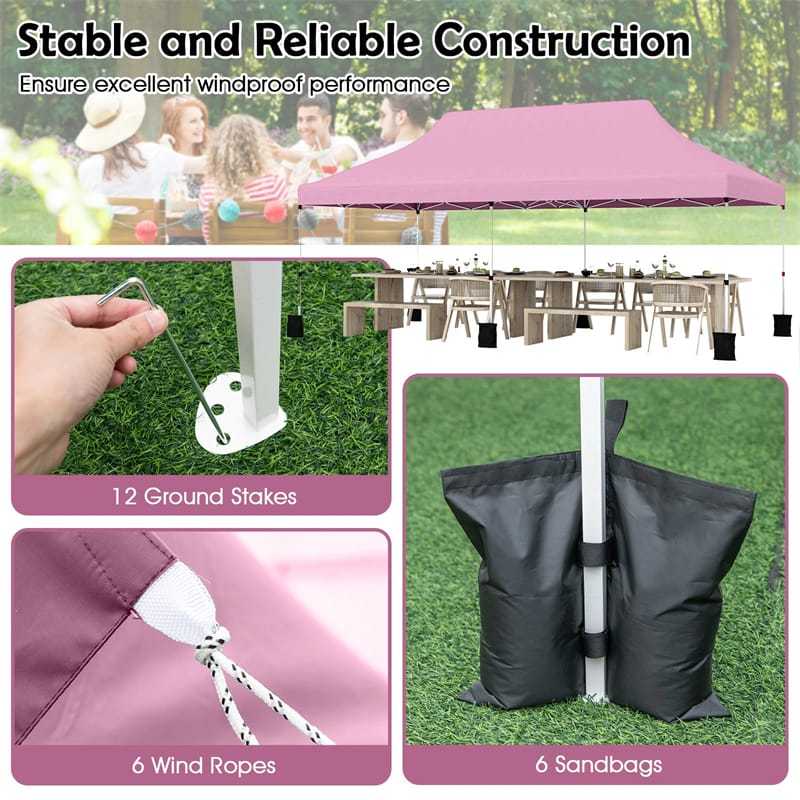 10 x 20FT Pop Up Canopy, Instant Setup Outdoor Canopy Tent with 6 Sandbags & Carrying Bag, UPF50+ Sun Protection Tent for Events, Camping