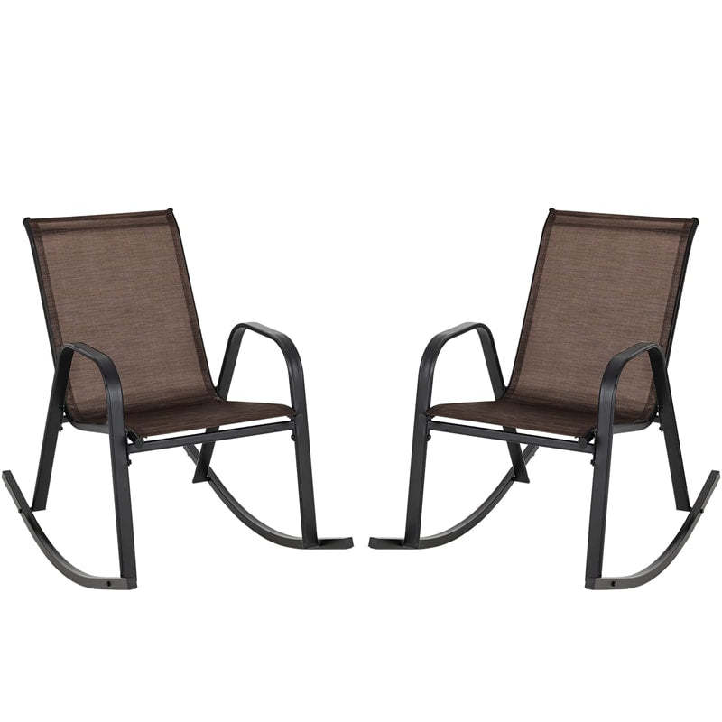 2PCS Outdoor Rocking Chairs, Ergonomic Patio Rockers with Breathable Fabric Seat & Back, Heavy-Duty Metal Frame for Backyard, Garden Front Porch