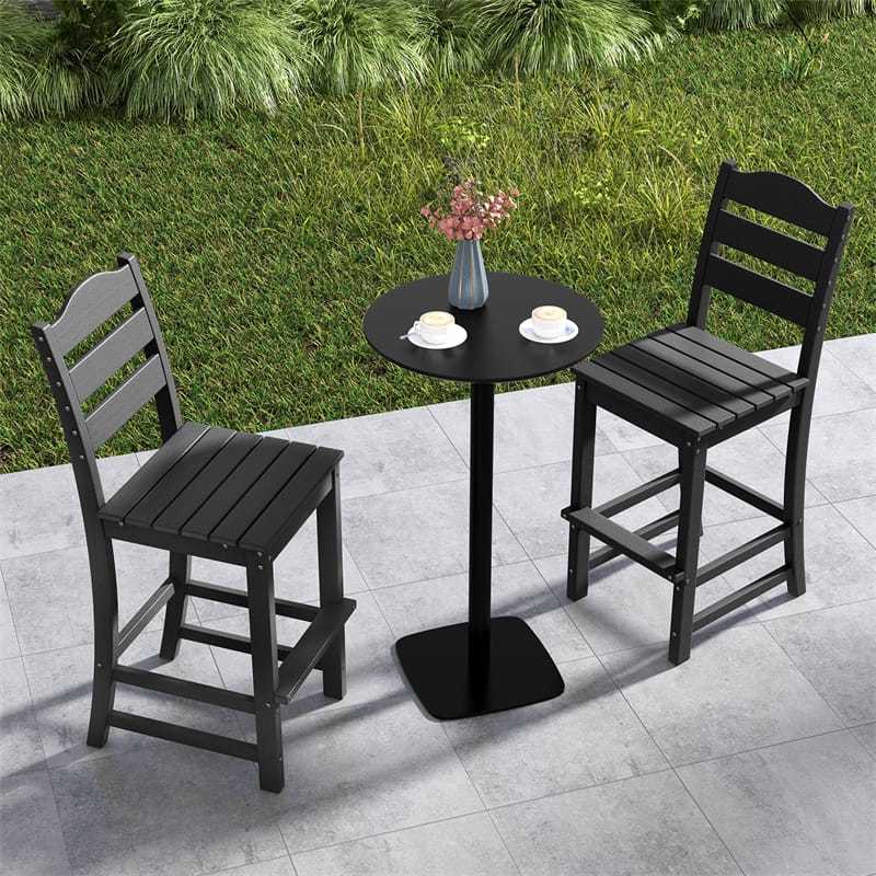 Outdoor HDPE Bar Stools Set of 2, 30" Tall All-Weather Patio Bar Chairs with Backrest & Footrest for Garden, Backyard, Easy Maintenance