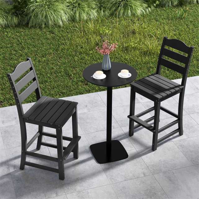 Outdoor HDPE Bar Stools Set of 2, 30" Tall All-Weather Patio Bar Chairs with Backrest & Footrest for Garden, Backyard, Easy Maintenance