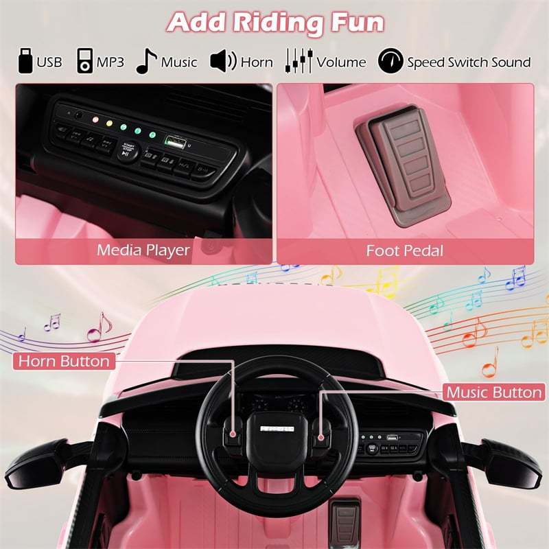 12V Kids Ride On Car Licensed Land Rover Electric Vehicle with Remote Control, LED Lights, Speed Switch Sound, Folding Rear Wheels