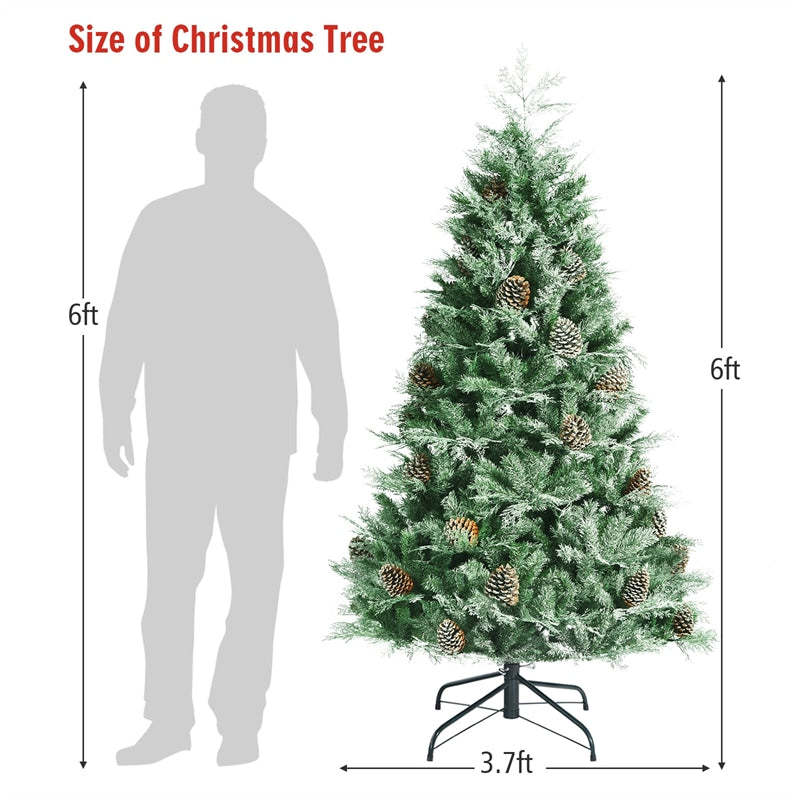 6ft Snow Flocked Hinged Artificial Christmas Tree with 715 Branch Tips