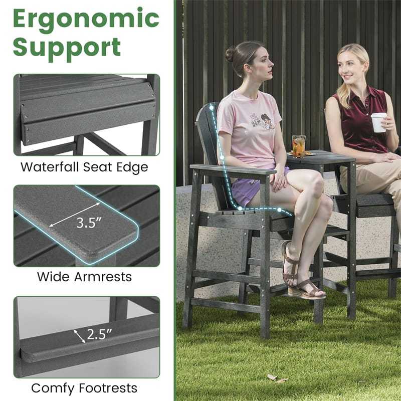 Tall Adirondack Chairs Set of 2, Outdoor HDPE Bar Stools with Double Connecting Tray & Umbrella Hole, All-Weather for Patio, Poolside, Backyard