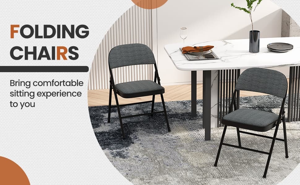 4-Pack Folding Chairs Home Office Chairs with Padded Seat, Metal Frame Fabric Dining Chairs Set of 4 Outdoor Indoor Upholstered Restaurant Chairs