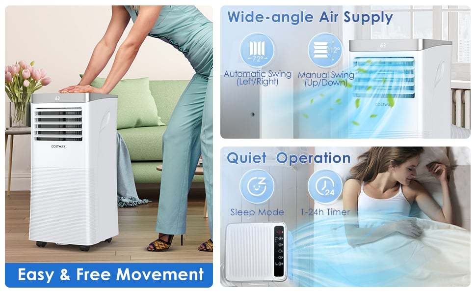 8000 BTU Portable Air Conditioner 3-in-1 Air Cooler with Fan & Dehumidifier Mode Remote Control