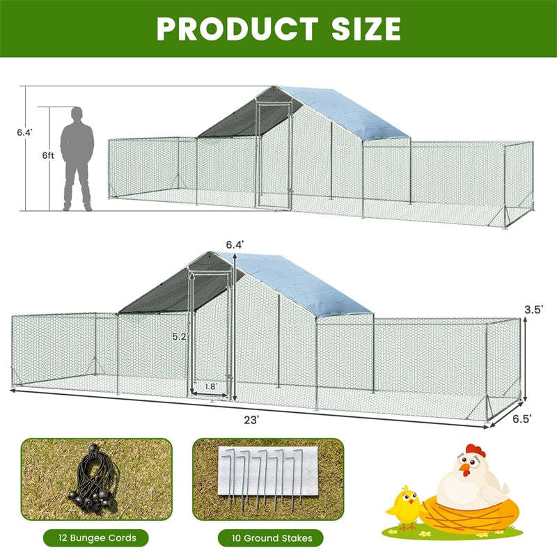 23ft Large Metal Chicken Coop, Galvanized Steel Walk-in Poultry Cage Hen Rabbit Run House with All-weather Cover for Backyard, Farm, Outdoor Use