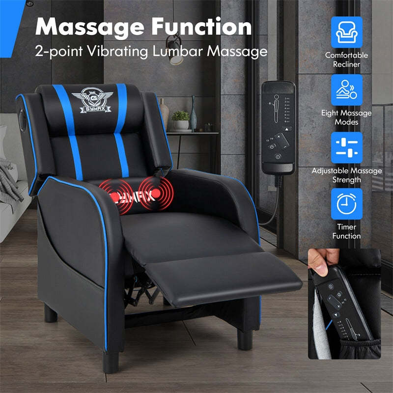 Massage Gaming Chair Racing Style Gaming Recliner PU Leather Home Theater Seating with Massage Lumbar Pillow Retractable Footrest & Bluetooth Speaker