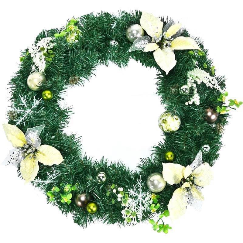 24 Inch Pre-lit Artificial Christmas Wreath with Mixed Decorations