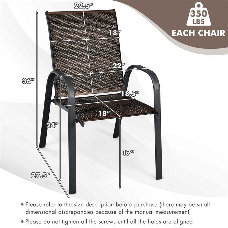 Outdoor Stackable Chairs Set of 6 PE Wicker Patio Dining Chairs with Armrest Sturdy Steel Frame & for Garden Yard Deck Lawn