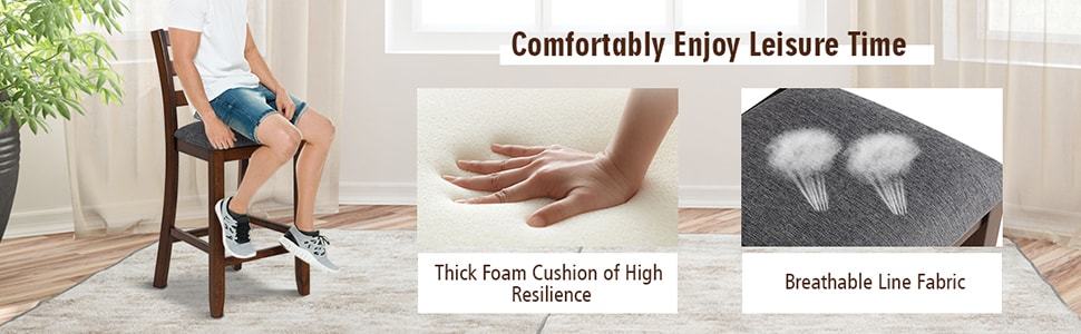 Rubber Wood Upholstered Counter Height Bar Stools Set of 2 with Backrests