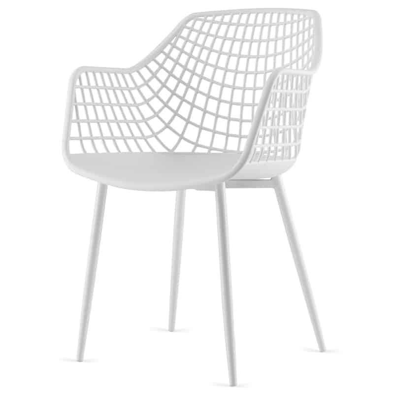 Modern Dining Chairs Set of 4 Plastic Shell Hollow Armchairs with 15" High Airy Hollow Backrests & Powder-Coated Metal Legs