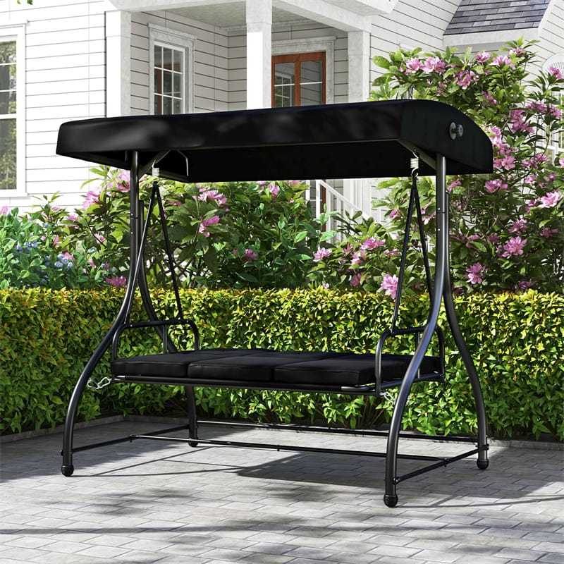 2-in-1 Convertible Patio Swing with Adjustable Canopy & Removable Cushions, Steel Frame 3-Person Outdoor Swing Bed for Deck/Backyard/Garden