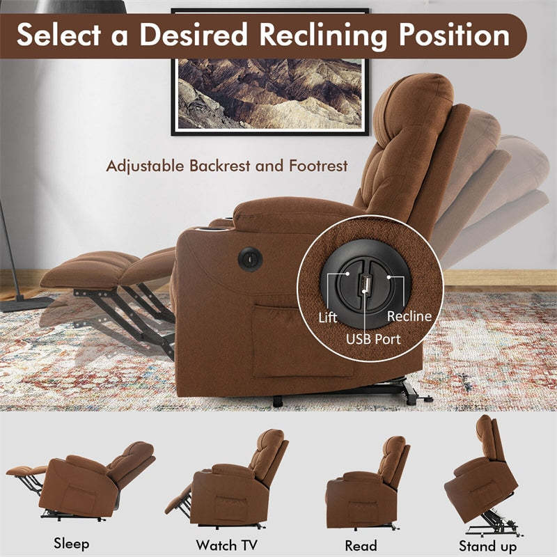 Electric Power Lift Recliner Chair for Elderly, Heat & Massage Reclining Sofa with Adjustable Backrest, Footrest & Remote Control for Living Room