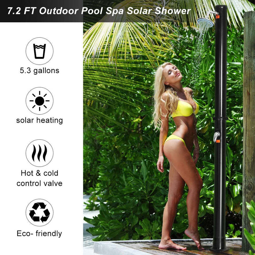 7.2Ft 5.5 Gallon Solar Heated Outdoor Shower with Shower Head