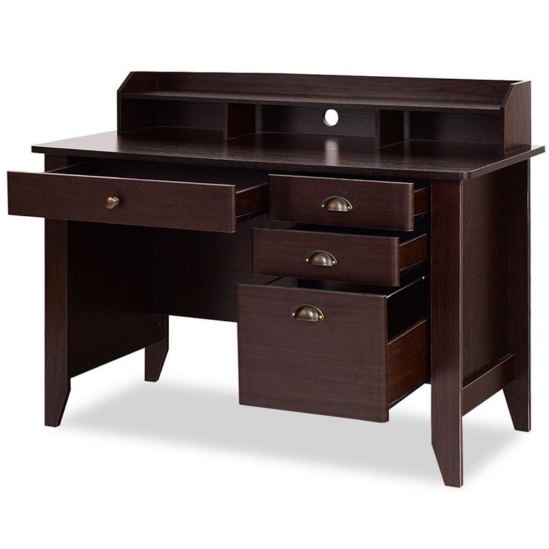 48" Wood Computer Desk with Hutch, 4 Storage Drawers & Shelves, Wooden Executive Desk for Home Office, Study Writing Desk for PC Laptop