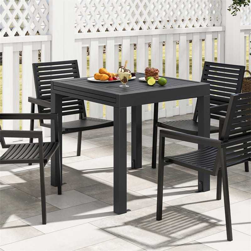 Extendable Outdoor Dining Table for 4-6, All-weather Aluminum 31.5"-63" Expandable Patio Dining Table with Slatted Tabletop for Backyard Garden Deck