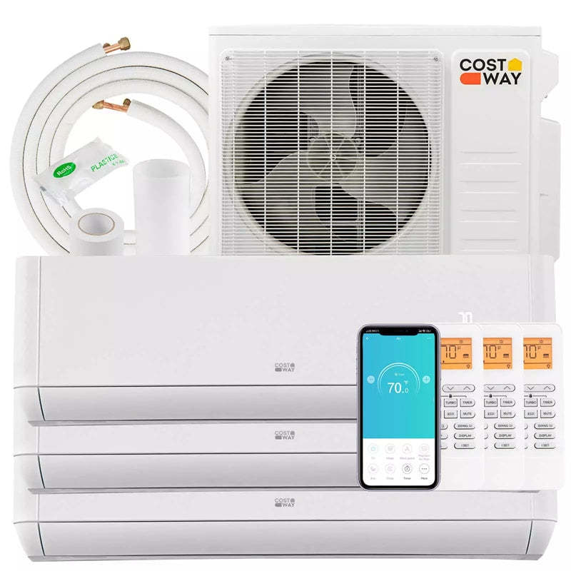 36000 BTU 3 Zone Mini Split Air Conditioner with Heat Pump, 21.5 SEER2 Wifi Enabled Inverter Split System AC Unit Works with Alexa