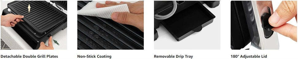 3-in-1 Electric Panini Press Sandwich Grill Maker with Non-Stick Double Sided Grill Plates & 5 Auto Cooking Mode