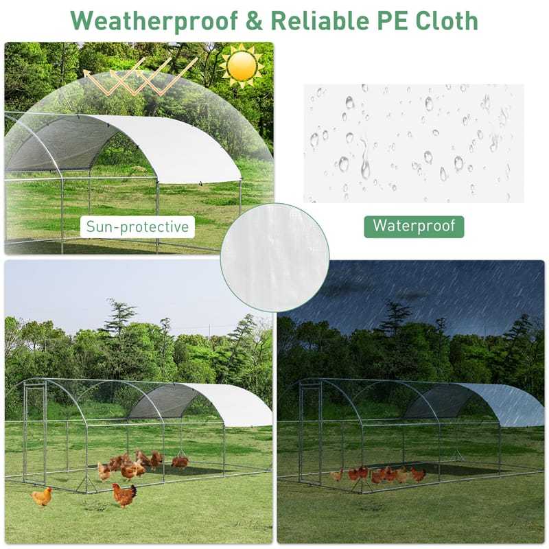 19ft Large Metal Chicken Coop, Galvanized Walk-in Poultry Cage with PE Cover, Dome Shaped Chicken Run House Rabbit Hutch for Outdoor Backyard Farm Use