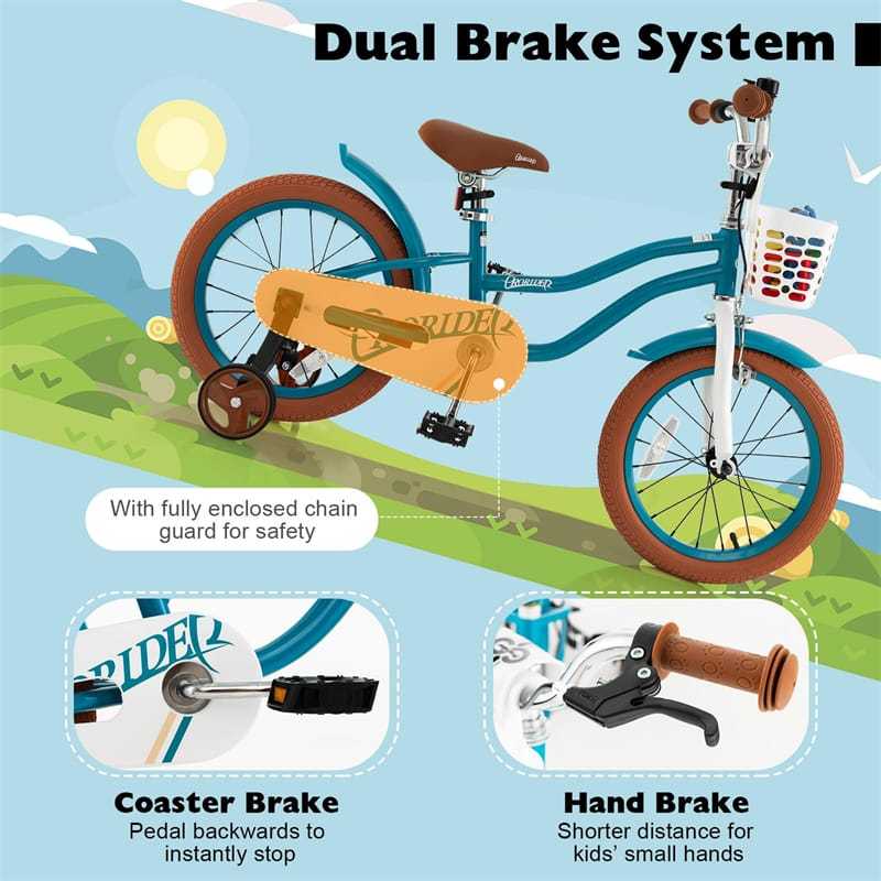 16" Kids Bike, Toddler Bicycle with Training Wheels, Adjustable Seat & Removable Basket, Boys Girls Bike for 3-8 Years Old