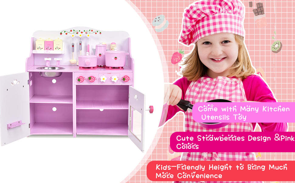 Wooden Kids Kitchen Playset Cookware Pretend Play Cooking Food Set