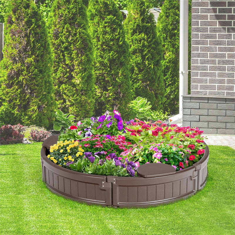 Kids Outdoor Sandbox 4FT Round Sand Pit for Backyard Beach with Cover, 3 Built-in Seats & Bottom Liner, All-Weather HDPE Sandbox