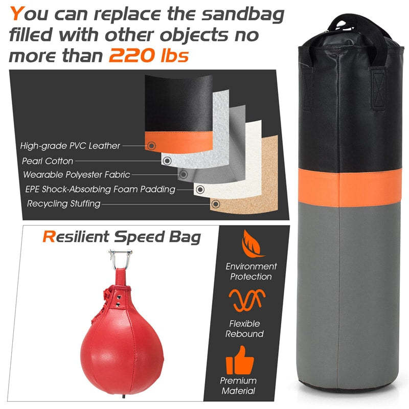 Punching Bag with Stand for Adults, Freestanding Heavy Bag Stand with Adjustable Speed Bag, Boxing Training Set for Home Gym Workout, Holds 220LBS