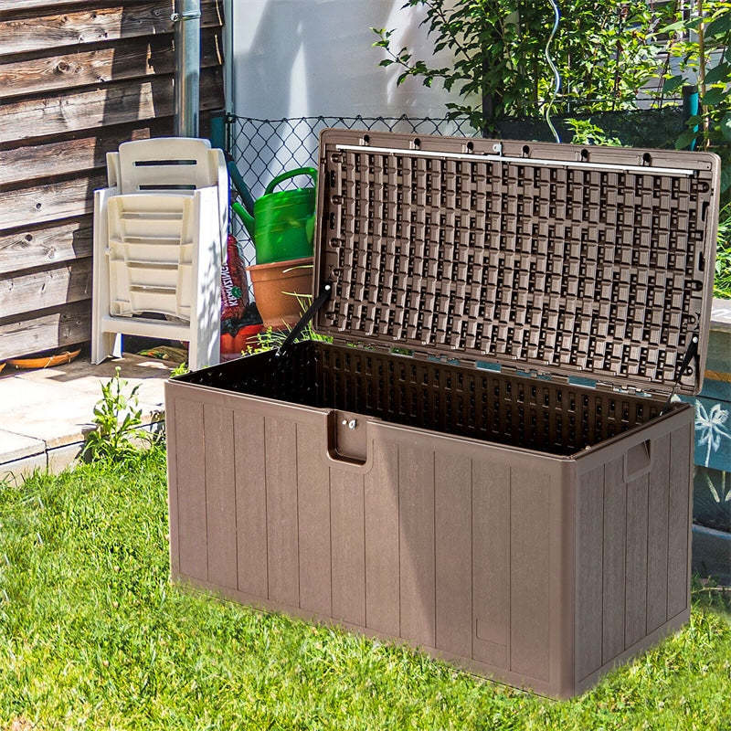 105 Gallon Deck Box All Weather Resin Outdoor Storage Box Lockable Garden Storage Container