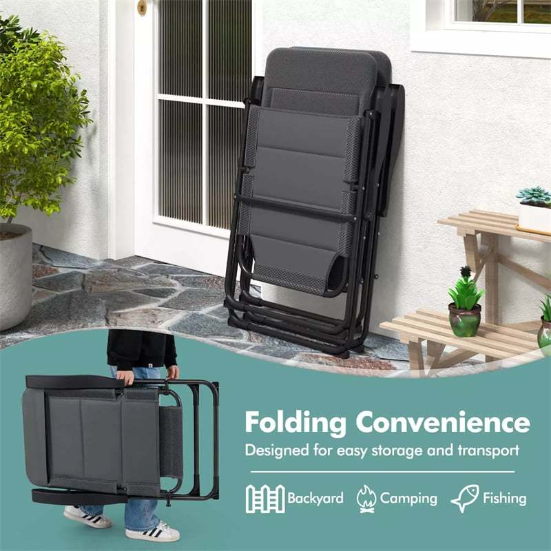 Set of 2 Folding Patio Chairs with 7-Position Adjustable Backrest, Padded Outdoor Reclining Chairs for Backyard Garden Deck, 300 lbs Capacity