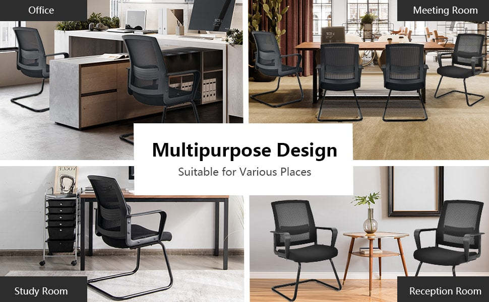 Mid Back Mesh Office Guest Chair Conference Chair with Adjustable Lumbar Support & Upholstered Seat