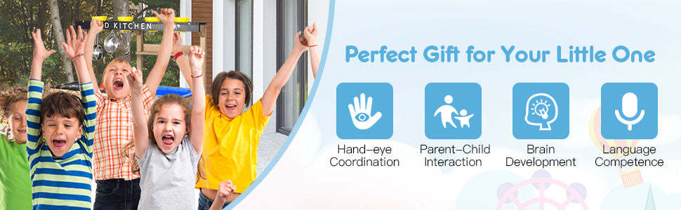 Outdoor Kids Mud Kitchen Playset Wood Pretend Play Toy with Kitchenware