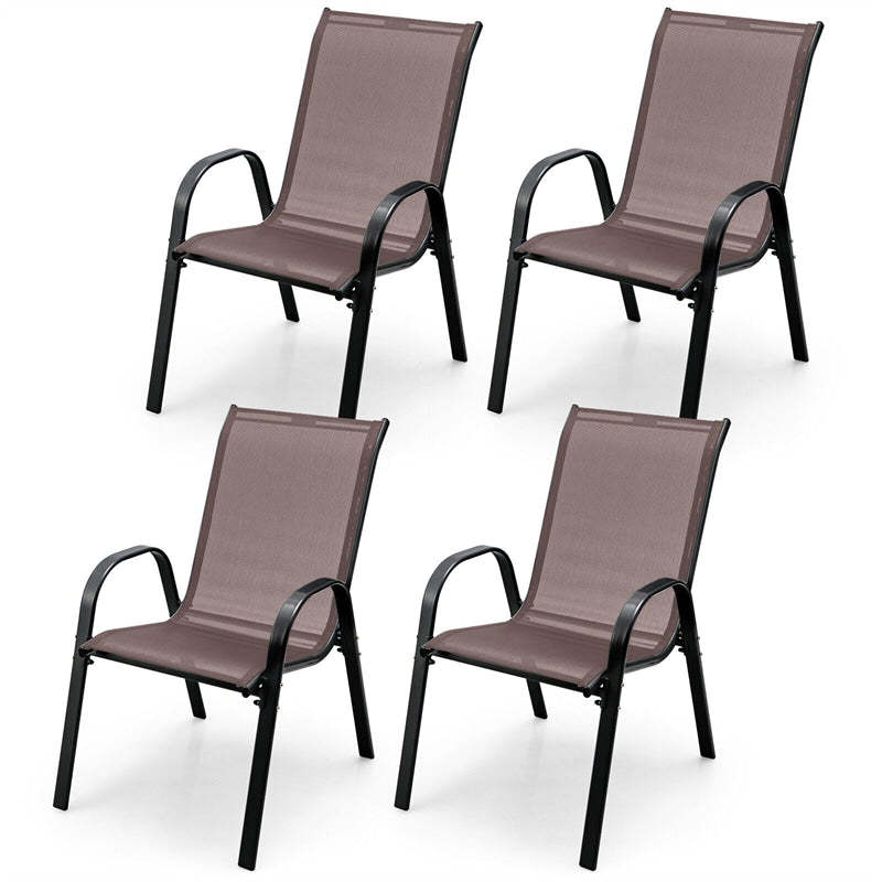4-Pack Stackable Patio Dining Chairs, Heavy Duty Steel Frame All-Weather Outdoor Chairs with Armrests 330LBS Capacity for Poolside Deck Backyard