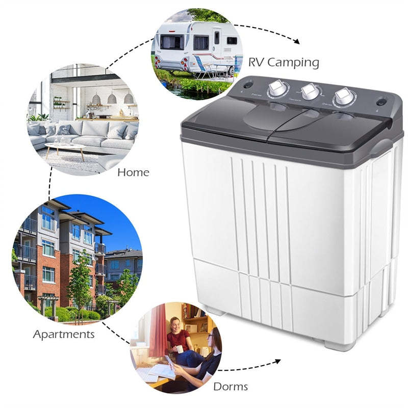 Portable Washing Machine Semi-Automatic 20Lbs Capacity Twin Tub Washer and Dryer Combo with Inlet and Drain Hose