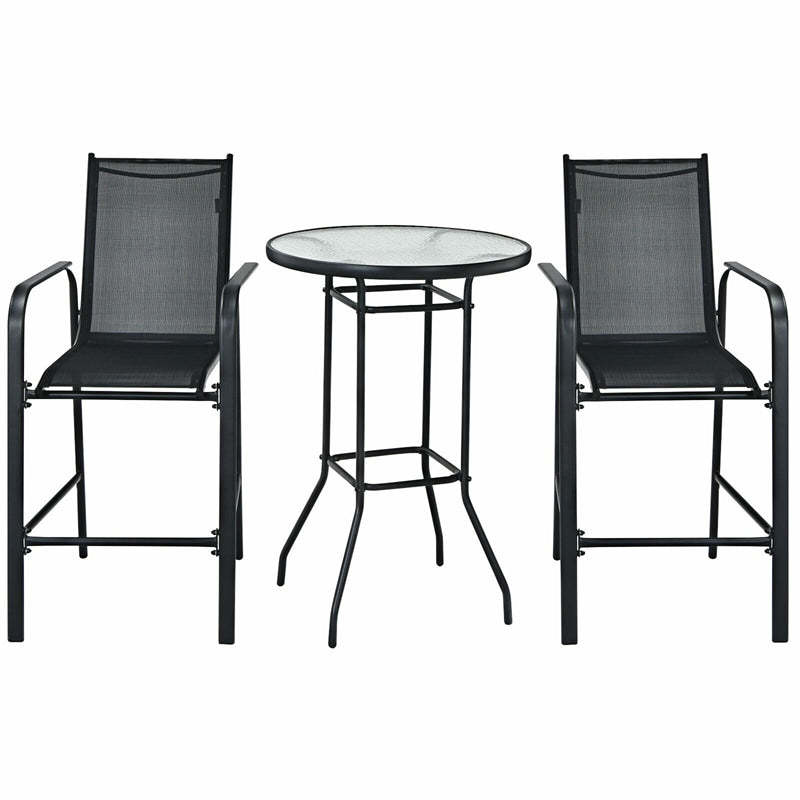 3-Piece Patio Bar Set, Outdoor Bar Height Bistro Set with 2 Chairs & Tempered Glass Top Table for Backyard, Garden, Lawn