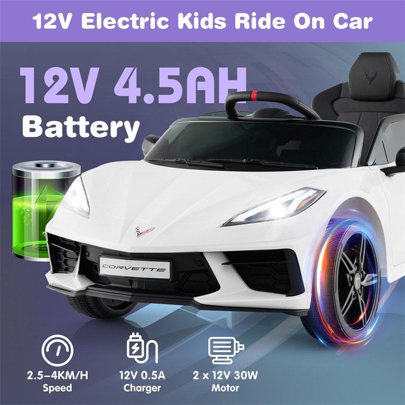 12V Kids Ride On Car Licensed Chevrolet Corvette C8 Electric Toy Car with Remote Control, Wireless Connection, Lights, Gift for Boys & Girls