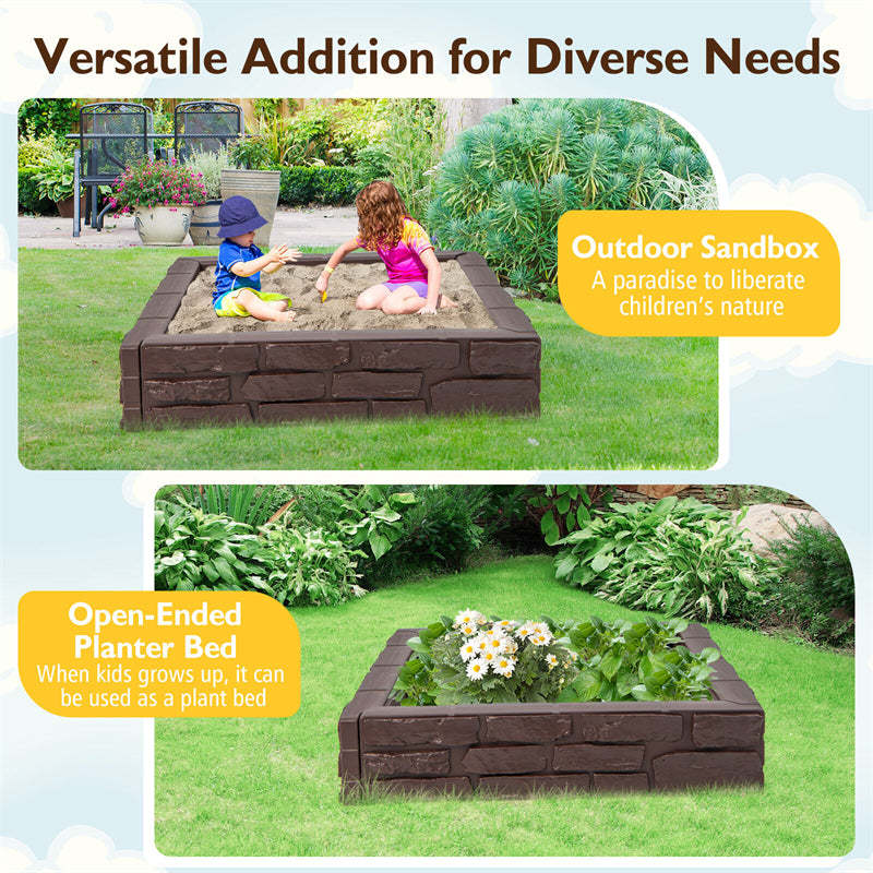 4FT Kids Sandbox, Weather Resistant HDPE Square Sand Pit with Oxford Cover & Bottom Liner for Outdoor Backyard, Lawn, Garden & Beach Play