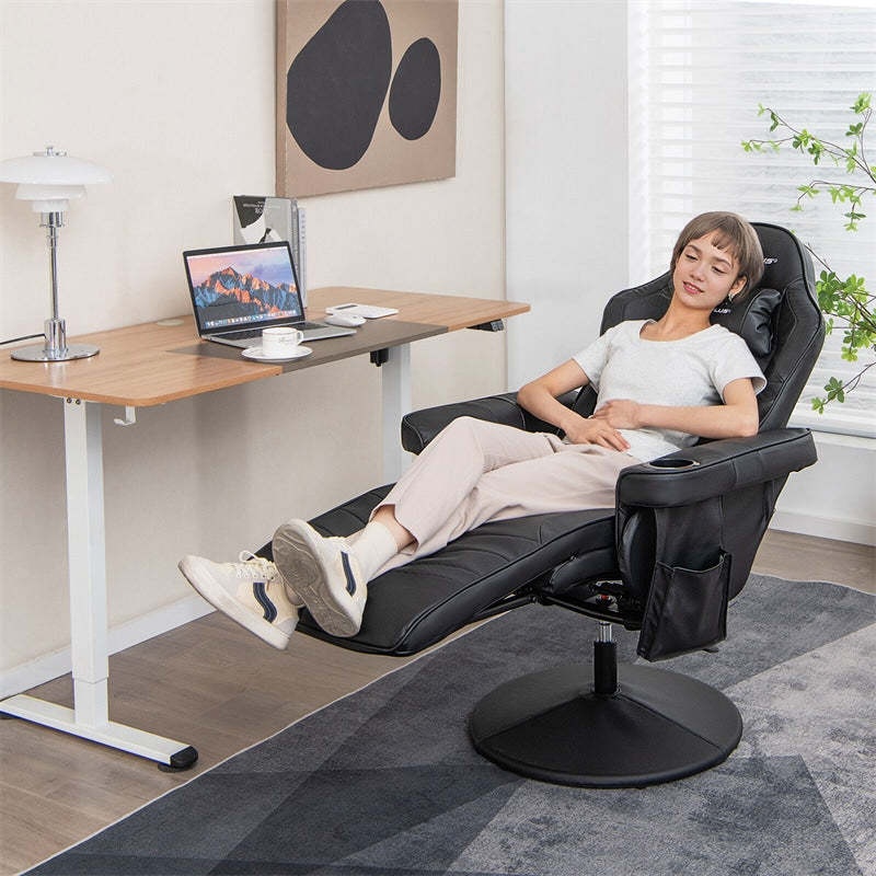 Gaming Recliner Adjustable Height Massage Gaming Chair with Retractable Footrest & Cup Holder, Ergonomic Swivel Video Game Chair Recliner Sofa