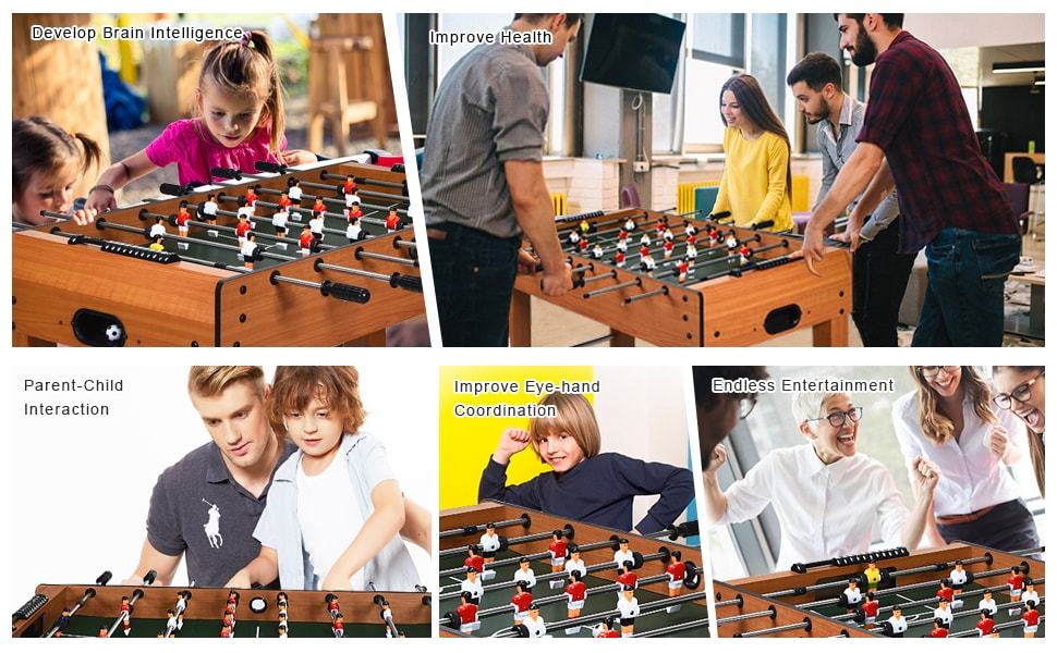 48" Foosball Table Indoor Wood Soccer Game Table with 2 Balls