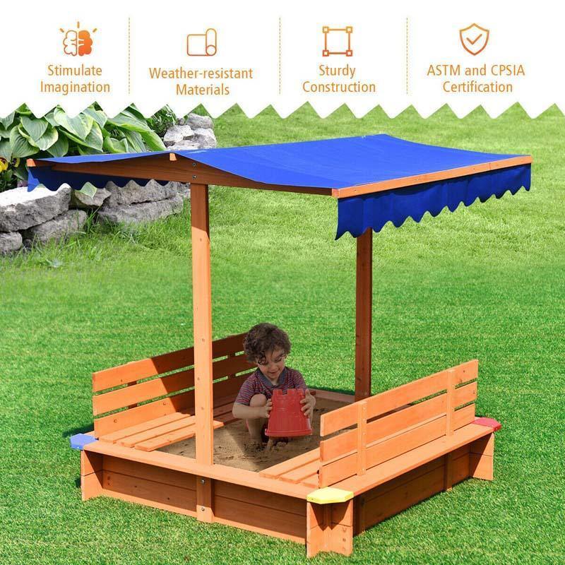 Kids Wooden Sandbox with Canopy