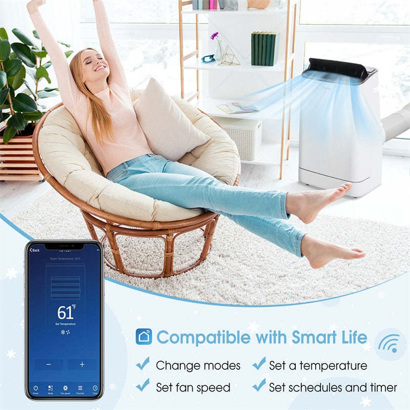 15000 BTU Portable Air Conditioner Built-in Dehumidifier & Heat, Auto Swing 4-in-1 AC Unit with Remote Control APP Control & Window Kit