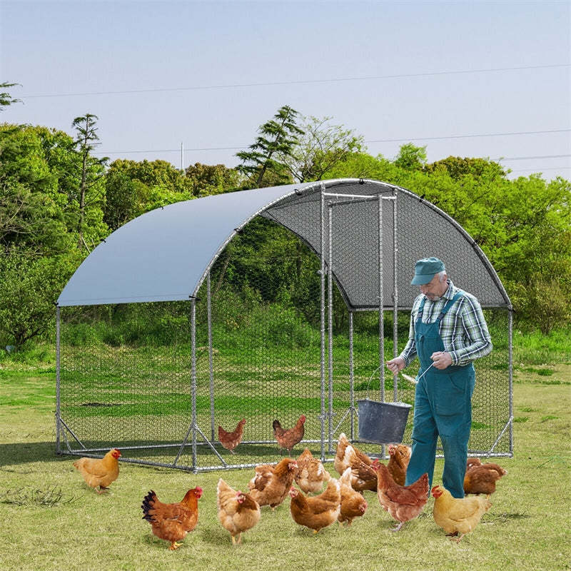 9.2ft Metal Chicken Coop, Galvanized Walk-in Poultry Cage with All-Weather Cover, Dome Shaped Chicken Run House Rabbits Habitat for Outdoor Farm Use