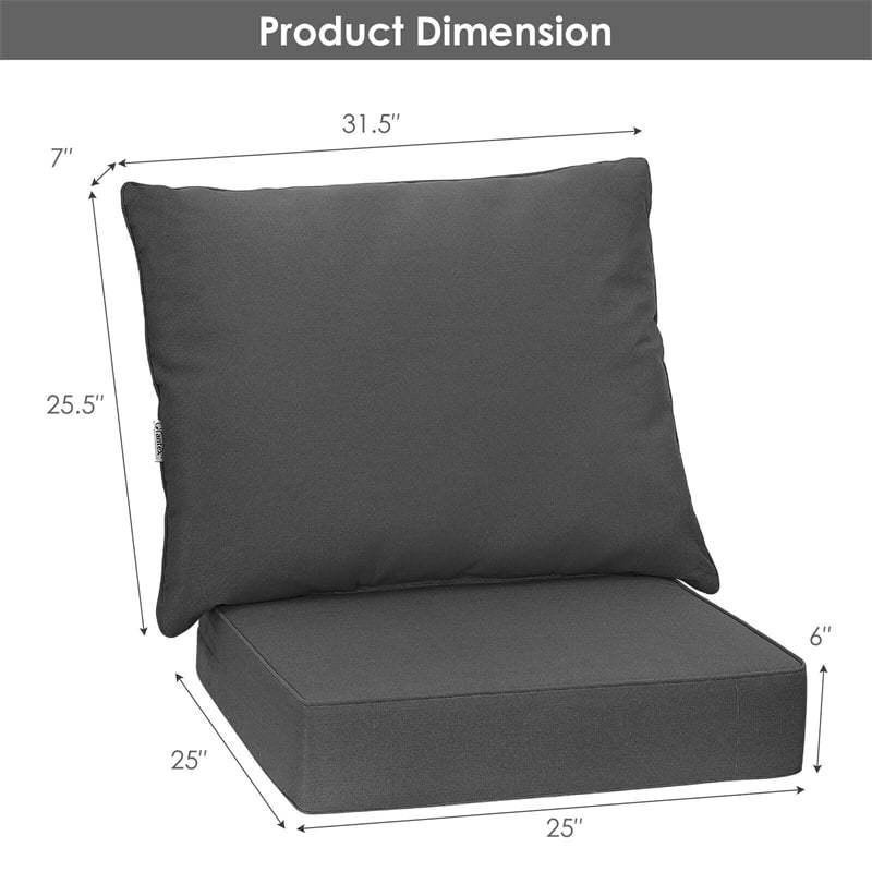 Deep Seat & Back Cushion Set with Rope Ties, Waterproof 6" Thick Indoor/Outdoor Chair Pads for Patio Furniture & Poolside