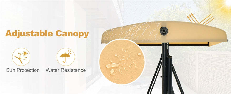 3 Seat Outdoor Porch Swing 2-in-1 Large Converting Patio Swing Glider with Adjustable Canopy & Removable Cushions for Yard Garden Balcony