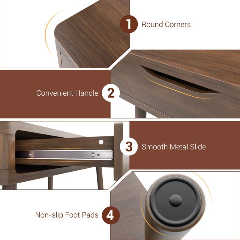 Mid-Century Desk Writing Study Desk Home Office Computer Workstation PC Laptop Table with 2 Drawers for Small Spaces