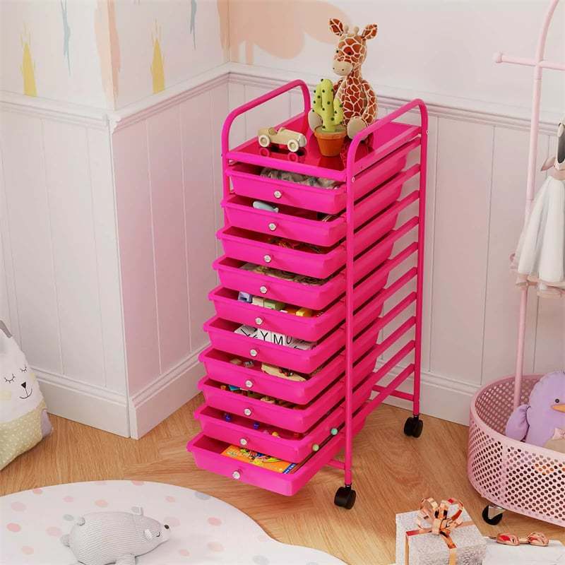 10-Drawer Rolling Storage Cart, Utility Cart with Drawers & Lockable Wheels, Mobile Art Craft Drawer Cart for Home Office, School